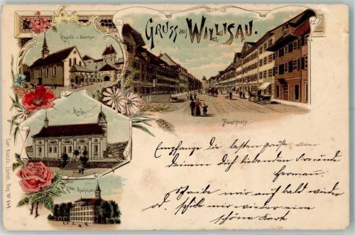 Willisau 1899 Kapelle Obertor Hauptstraße Kirche Realschule Lithographie Verlag Künzli Nr 649