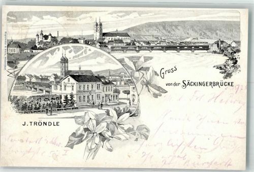 Stein AG Gasthaus J. Tröndle Säckingerbrücke Ort lt. Stempel Lithographie