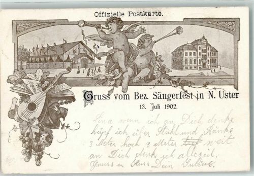 Niederuster Bez. Sängerfest Juli 1902 Engel Off. Postkarte