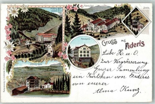Fideris 1899 Kulm Bad Quelle Aquasana Lithographie