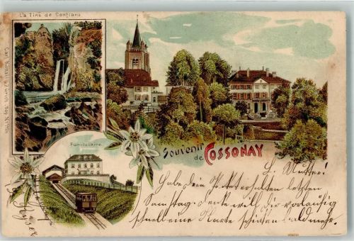 Cossonay-Ville 1901 La Tine de Conflans Funiculaire Bergbahn Verlag Künzli Nr 1986 Lithographie