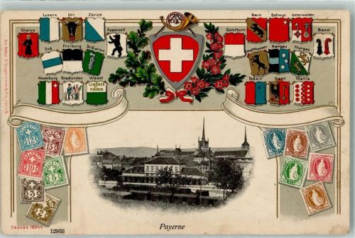 Payerne 1907 Wappen Briefmarkenabbildungen Lithographie