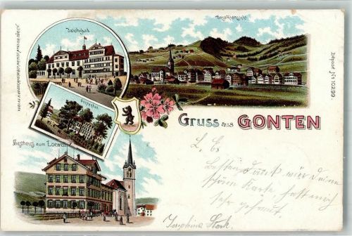 Gonten 1901 Lithographie Jakobsbad Gasthaus zum Löwen