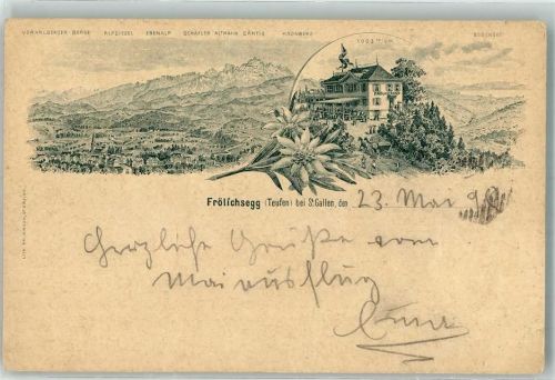 Teufen AR 1898 Lithographie g Gasthaus Frölichsegg Vorläufer Druck um 1880-89