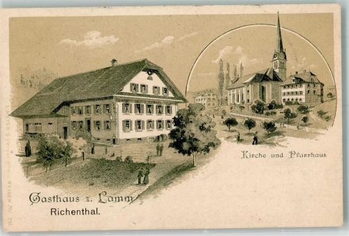Richenthal 1902 Gasthaus Lamm Kirche Pfarrhaus