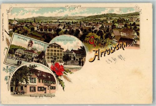 Affoltern am Albis 1899 Löwendenkmal Kneipp´sche Kuranstalt Hauptplatz