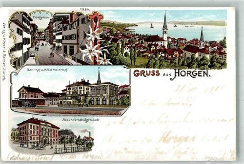 Horgen 1900 Bahnhof Hotel Meierhof Dorfgasse