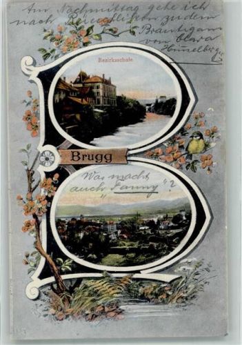 Brugg AG 1906 Buchstaben AK Bezirksschule Schulen-Verwaltungs-Truppen