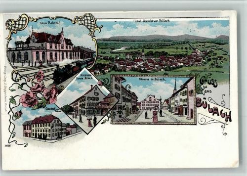 Bülach 1906 Konsum Gasthaus Kreuz Lithographie