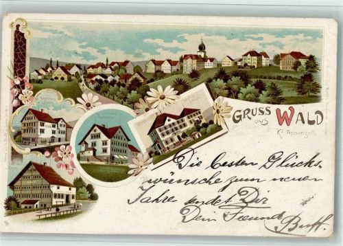 Wald AR 1901 Gasthaus Löwen u. Harnonie Lithographie