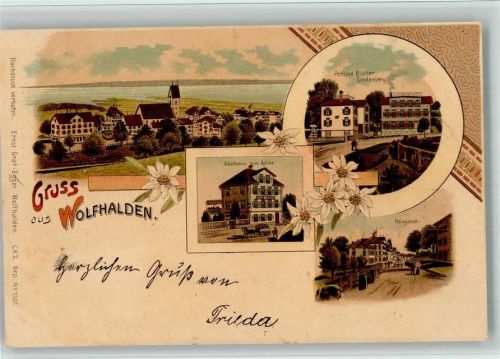 Wolfhalden 1899 Lithographie Gasthaus Zum Adler Pension Blatter Lindenberg Neugasse