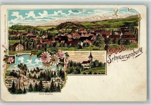Schwarzenburg Kirche Wahlern Ruine Grossburg Lithographie