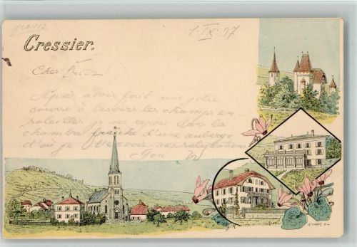 Cressier NE 1897 Lithographie