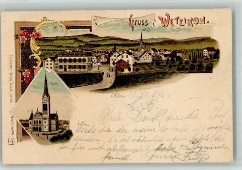 Wetzikon ZH 1902 Kirche Lithographie Verlag Künzli