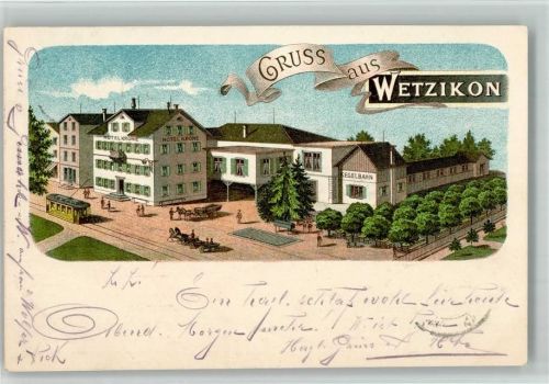 Wetzikon ZH 1908 Hotel Krone Strassenbahn Lithographie
