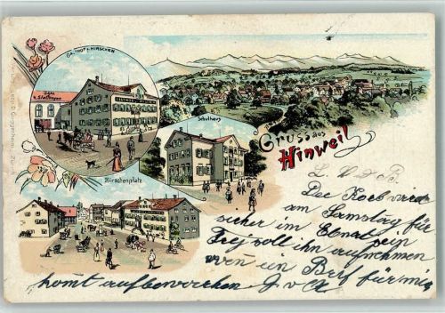 Hinwil 1910 Gasthaus Zum Hirschen Schulhaus Hirschenplatz Lithographie
