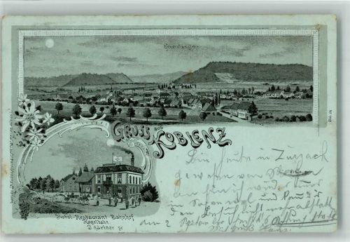 Koblenz 1901 Hotel Gasthaus Bahnhof Kegelbahn J. Gärtner Lithographie/Mondschein