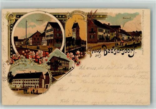Bassersdorf 1901 Gasthaus Zum Löwen Secundaschule Kirche Lithographie