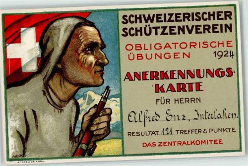 Wettschiessen Anerkennungskarte 1924 Künstlerkarte sign. Boecker