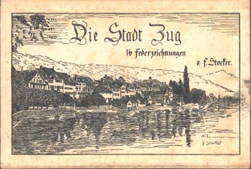 Zug Federzeichnung von F. Stocker, leerer Umschlag