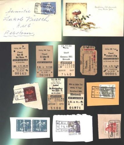 Lot mit 7 Fahrkarten, 5 Briefmarken und einem Kleinbrief
