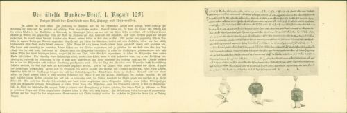 St. Jakob Schlacht von St. Jacob Innenseite Abgedruckt 1. Bundesbrief vom 1. August 1291 Verlag H. Schäublin Birsfelden