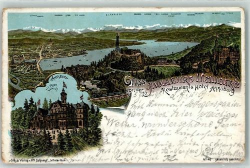 Uetliberg 1898 Gasthaus Annaburg Hotel Lithographie