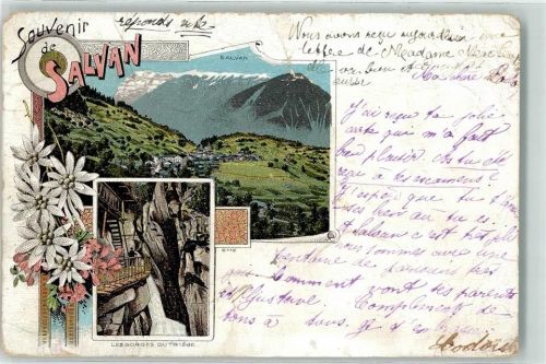 Salvan 1898 Les Gorges du Triege Lithographie