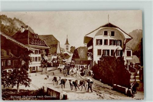 Boltigen Aufnahme nach Gemälde Kühe Postkutsche sign