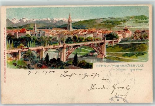 Bern 1900 Kornhausbrücke vom Schanzli gesehen