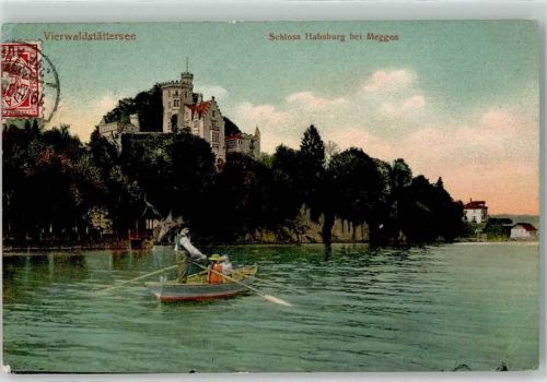 Meggen 1906 Vierwaldstättersee Schloss Habsburg Ruderboot
