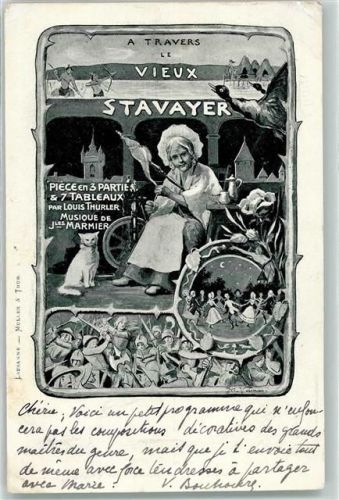 Estavayer-le-Lac 1903 A Travers le vieux Stavyer Spinnrad Katze Ort lt. Stempel