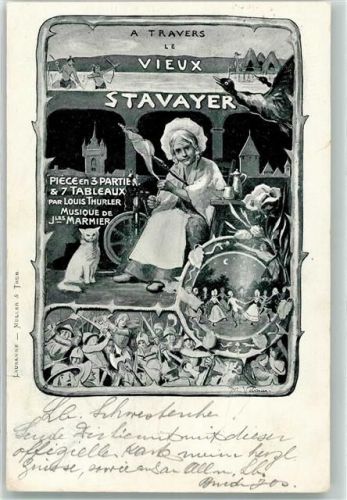 Estavayer-le-Lac 1902 A Travers le vieux Stavayer Spinnrad Katze Ort lt. Stempel