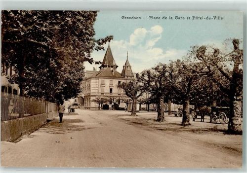 Grandson 1914 Place de la Gare et Hotel de Ville