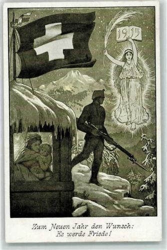 1915 Winter Jahreswechsel Soldat Uniform Gewehr Fahne Ort lt. Verlag