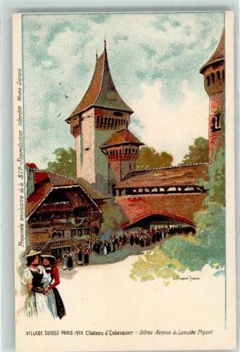 Paris 1900 Chateau d`Estavazer Entree Avenue de Lamothe Piquet Village Suisse Weltausstellung Paris Tracht