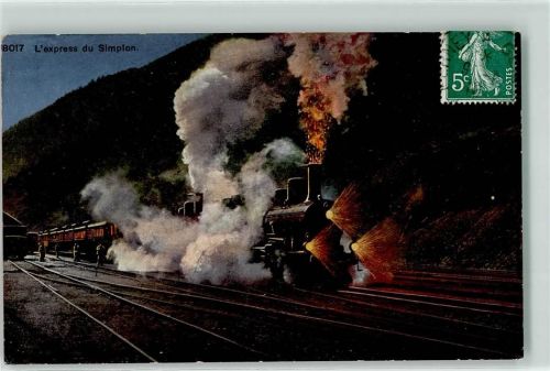 Brig 1910 l`Express du Simplon Eisenbahn Bahnhof bei Nacht