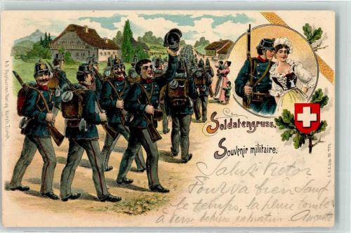 Lyss 1901 Soldat Uniform Tracht Wappen Ort lt. Stempel