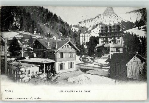 Les Avants 1910 Winter Bahnhof Eisenbahn Hotel