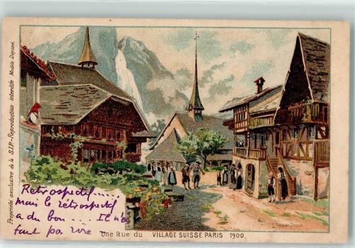 Paris 1901 une Rue du Village Suisse Weltausstellung Tracht sign. Tringwier Trwgan