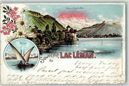 Chillon 1899 Barque Schwan Dent du Midi Lac Leman