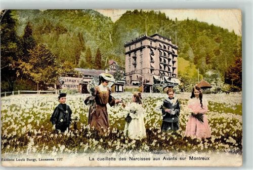 Les Avants 1907 le cueillette des Narcisses sur Montreux
