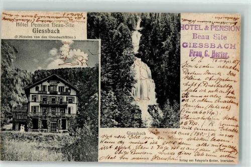 Brienz BE 1907 Hotel Pension Beau-site Griessbachfälle