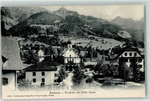 Sachseln 1907 Dorfplatz mit Hotel Kreuz