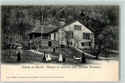 Champ-du-Moulin Maison ou sejourna Jean Jaques Rousseau Kinder Frau Tracht Kinderwagen