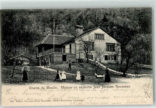 Champ-du-Moulin 1903 Maison ou sejourna Jean Jaques Rousseau Kinder Kinderwagen