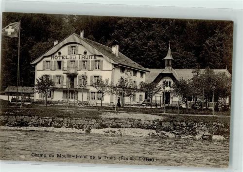 Champ-du-Moulin 1906 Hotel de la Truite Familie Frasse Fahne