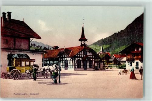 Zweisimmen Bahnhof Kutsche Uhr Trum Pferde