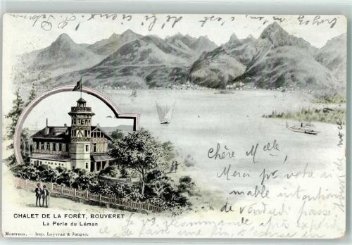 Bouveret 1901 Chalet de la Foret Schiff Segelboot La Perle du Leman