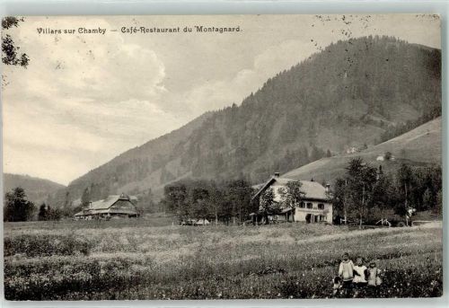 Chamby 1915 Villars Cafe Gasthaus du Montagnard Kinder Hund